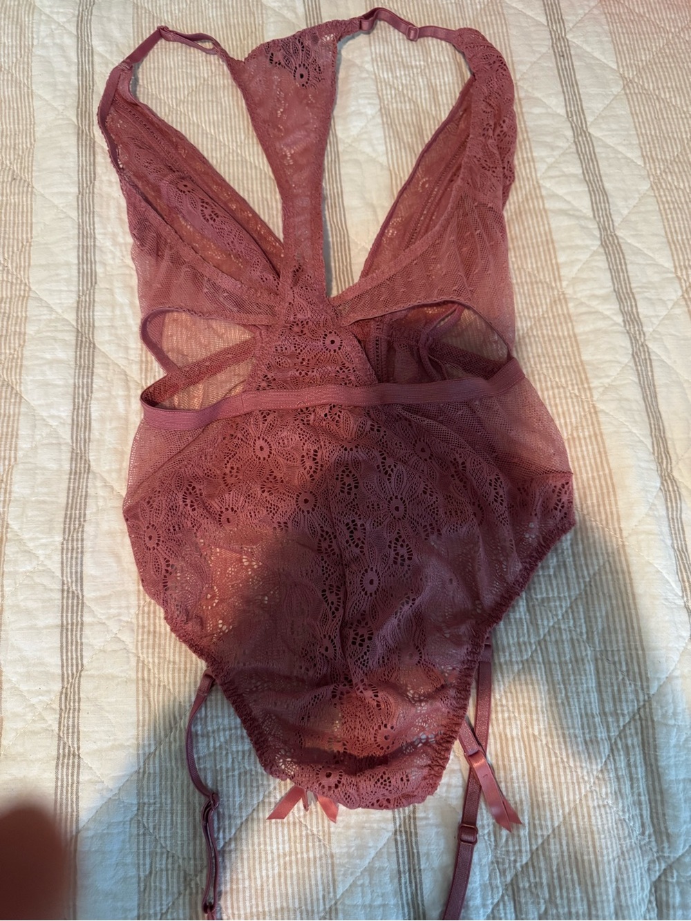 Victoria's Secret Rose Pink Lace Plunging One-Piece Swim - Picture 2 of 5
